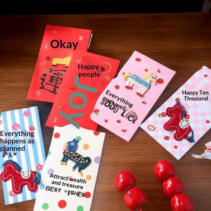 1 pz simpatico cavallo zodiacale design buste rosse in stile cinese per l'anno del cavallo 2026, sacchetto di soldi fortunato ideale per il nuovo anno