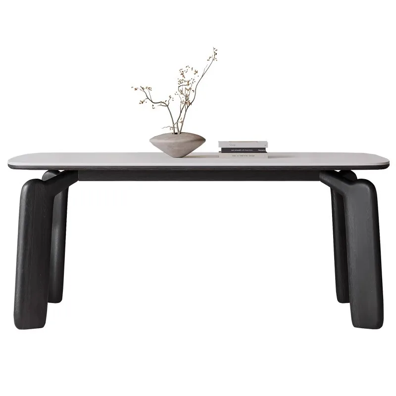 Slate dining table rectangular household small household ash wood elephant leg dining table