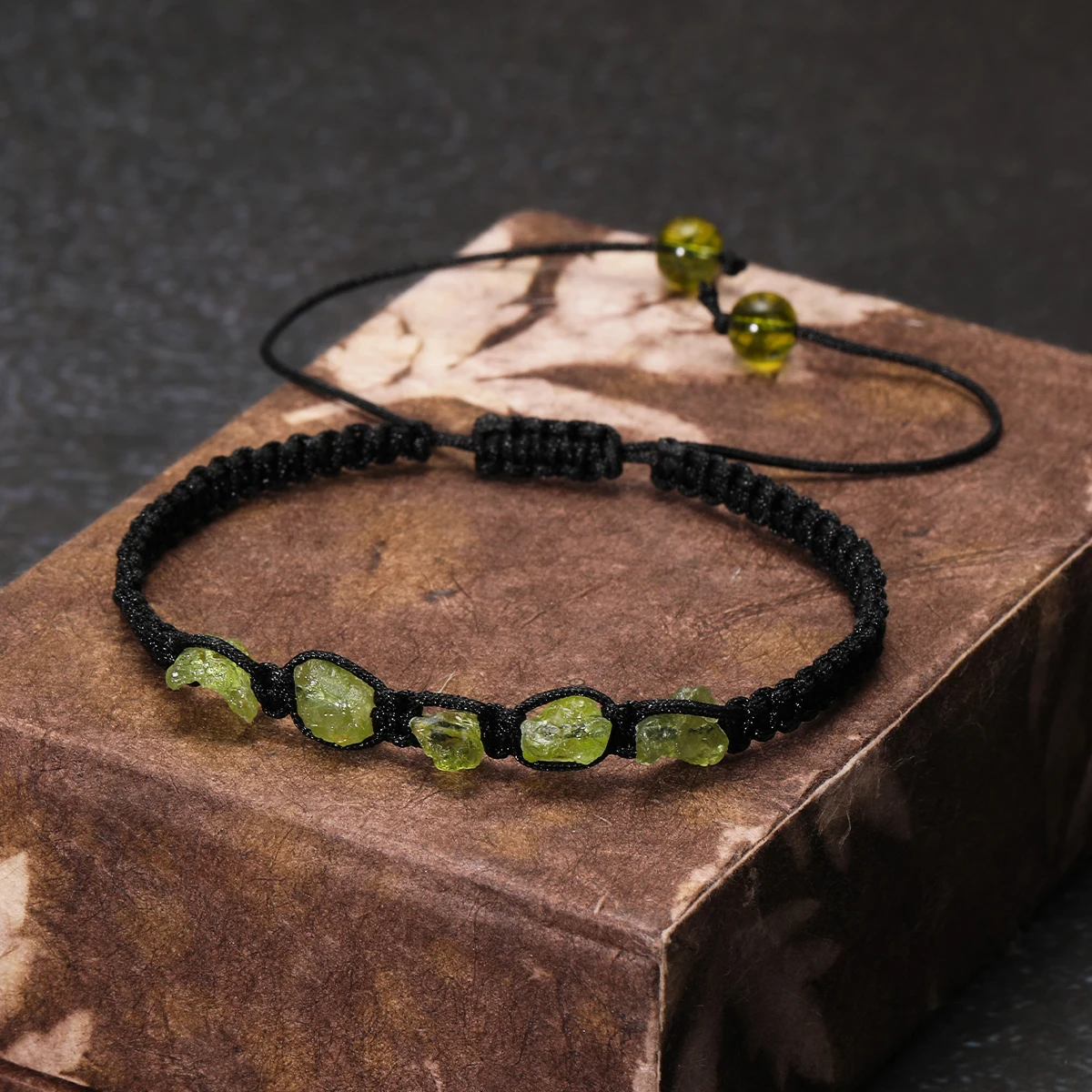 Pulseira de peridoto natural tecida à mão de tamanho ajustável, pulseira de casal masculina e feminina, acessório de moda