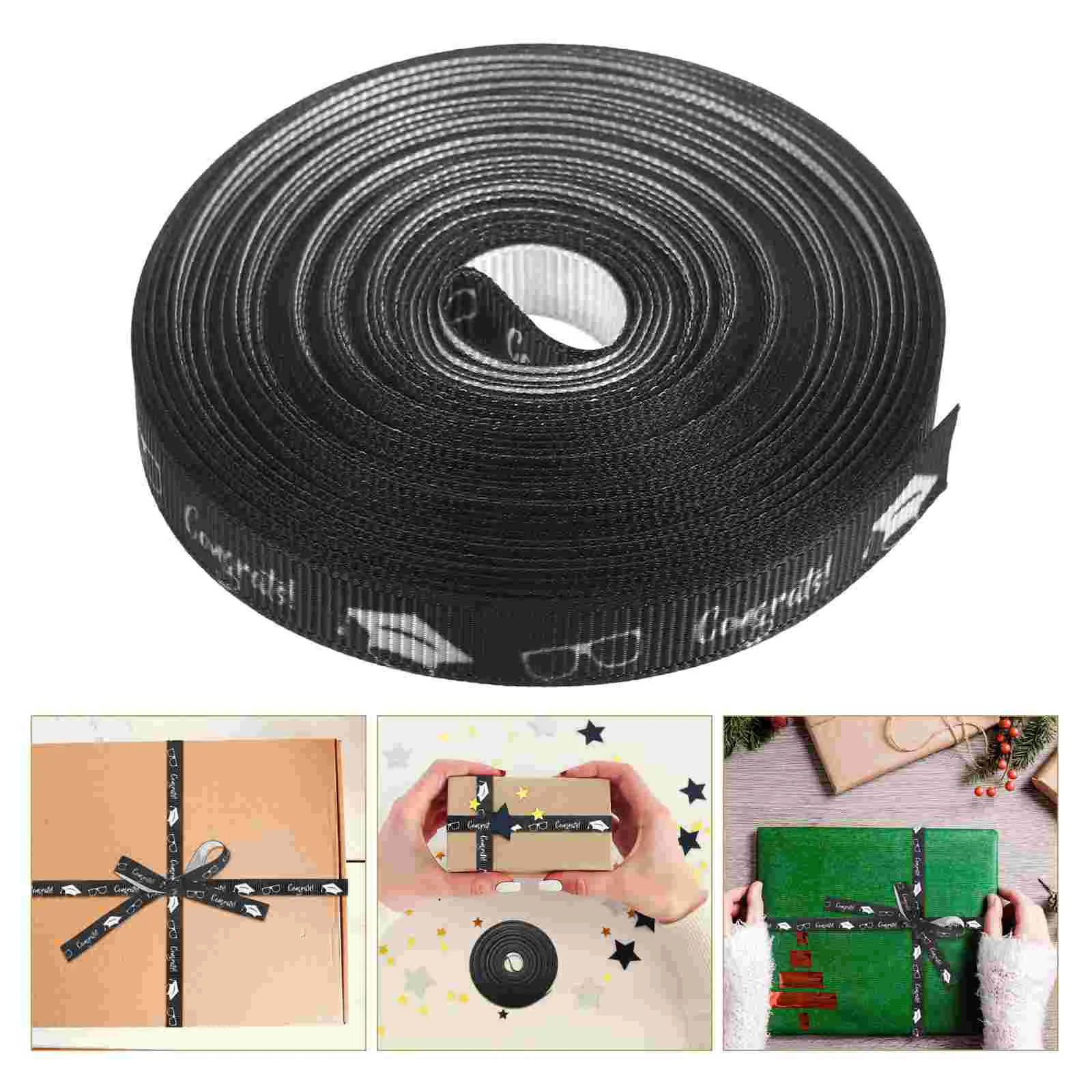 

10mm Black Polyester Graduation Ribbon 9M Elegant Design Fade Resistant Decorative Wrapping Supplies Classroom Graduation