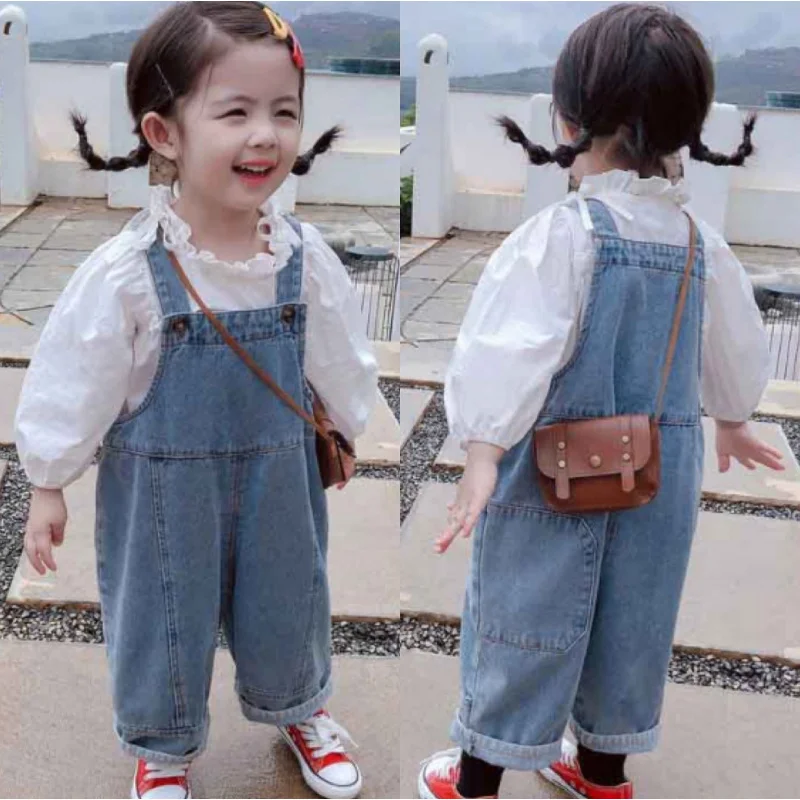 

Hnq-Children's Denim Suspender Pants Autumn Girls' Cute Jumpsuit Crawler3-8Children's Clothing One Piece Dropshipping