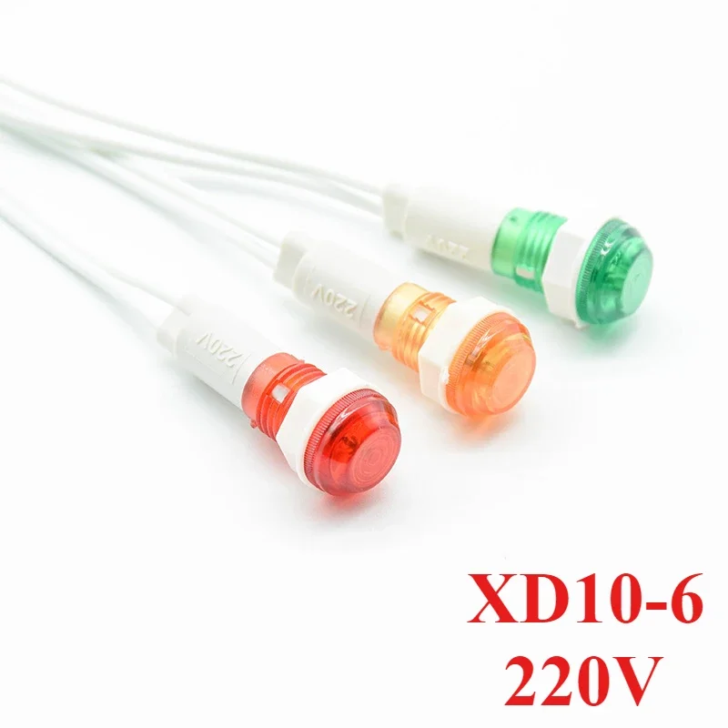 

5PCS-50PCS Signal Lamp Panel Mounting Neon Indicator Red Green Yellow Lights 380V 220V 12V/24V DC XD 10mm Pilot Guiding XD10-6