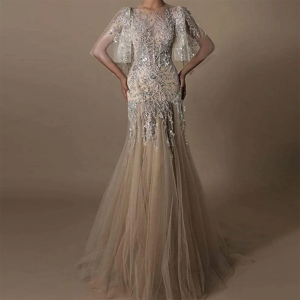 

Luxury O-Neck Appliquins Beading Sequined Straight Formal Evening Dresses Birthday Party Prom Gowns Customized