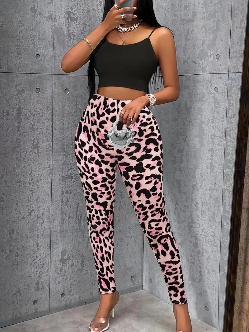 Leggings sportivi da donna con stampa leopardata rosa Leggings aderenti alla moda Leggings Casual Sexy