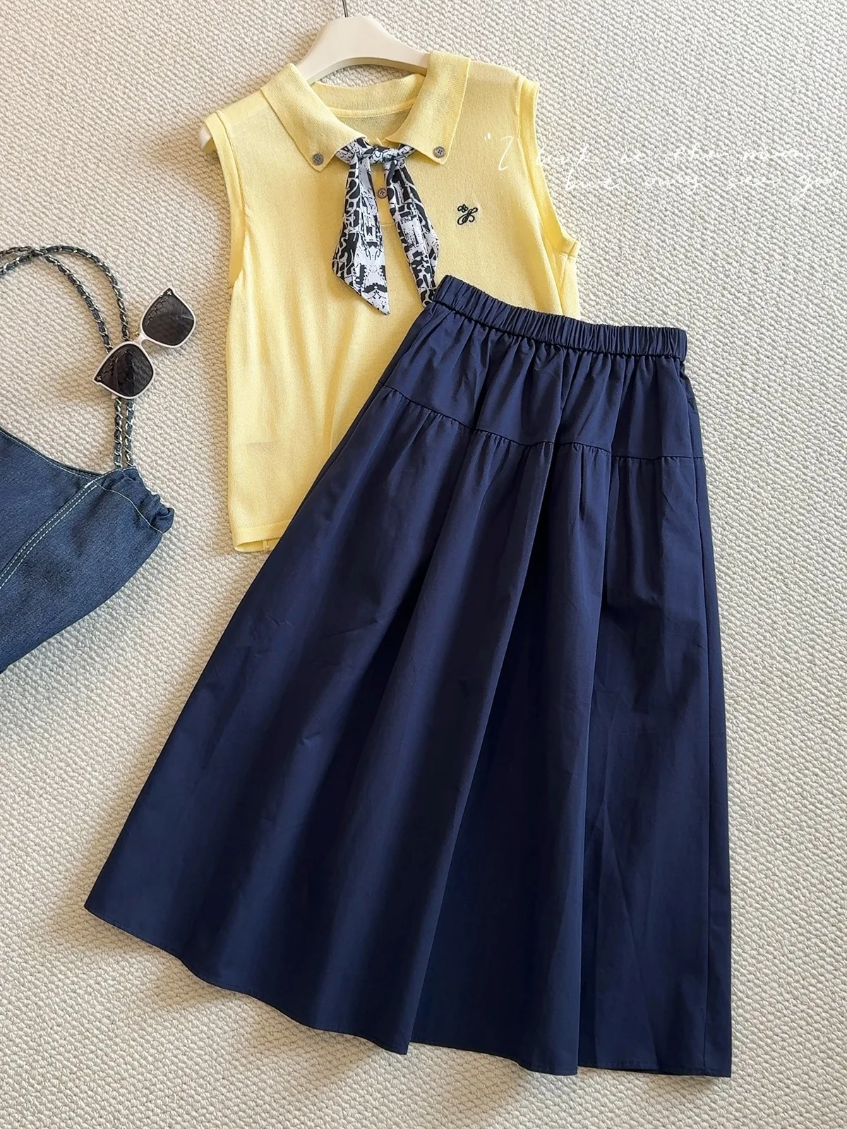

Elastic waist half skirt for women's summer new style college style slimming A-line mid length umbrella skirt pleated skirt