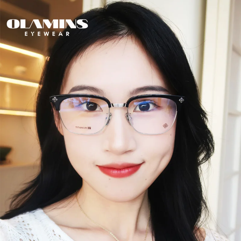 OLAMINS Pure Titanium Glasses Half Rim Eyewear Glasses Frame Myopia Prescription Eyeglasses Frame 2024 New Fashion Frame