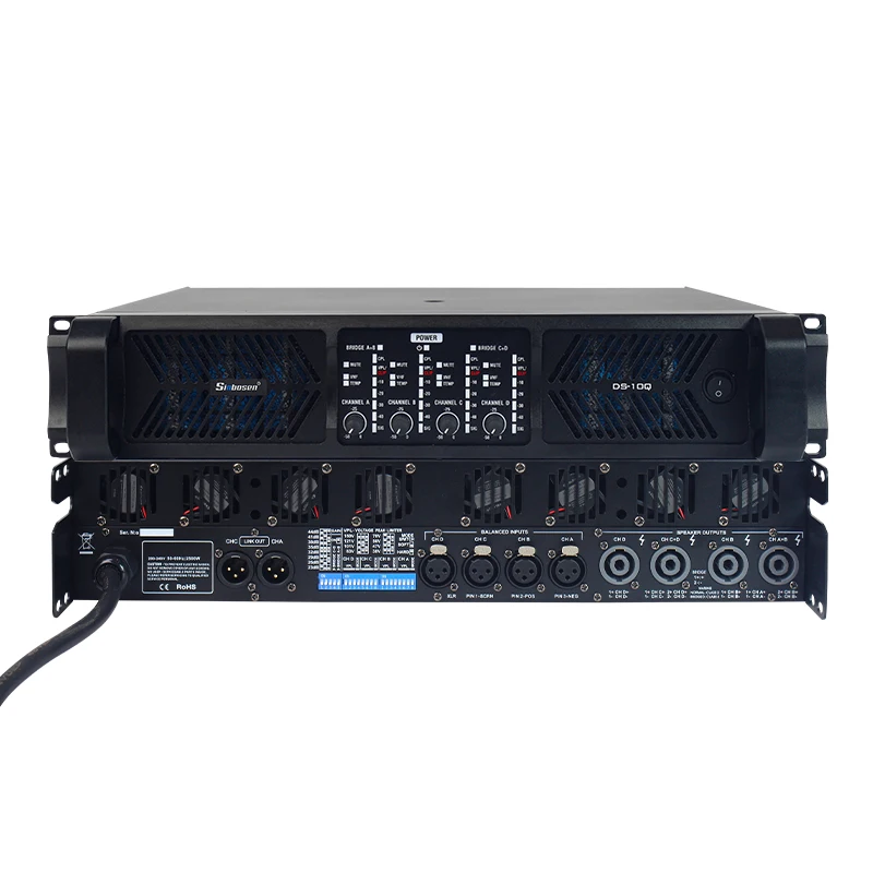 Amplificador de Potencia de Alto Rendimiento Sinbosen DS-10Q, 4 Canales, Clase TD, 2100 Vatios, 8 Ohmios