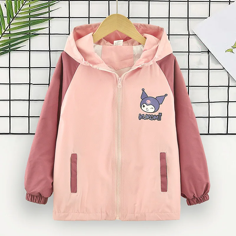 Sanrio Girls Jacket Thin Jacket Autumn and Winter New Clothing Hoody Zipper Windproof Jacket Cartoon Kuromi Clothing Gift