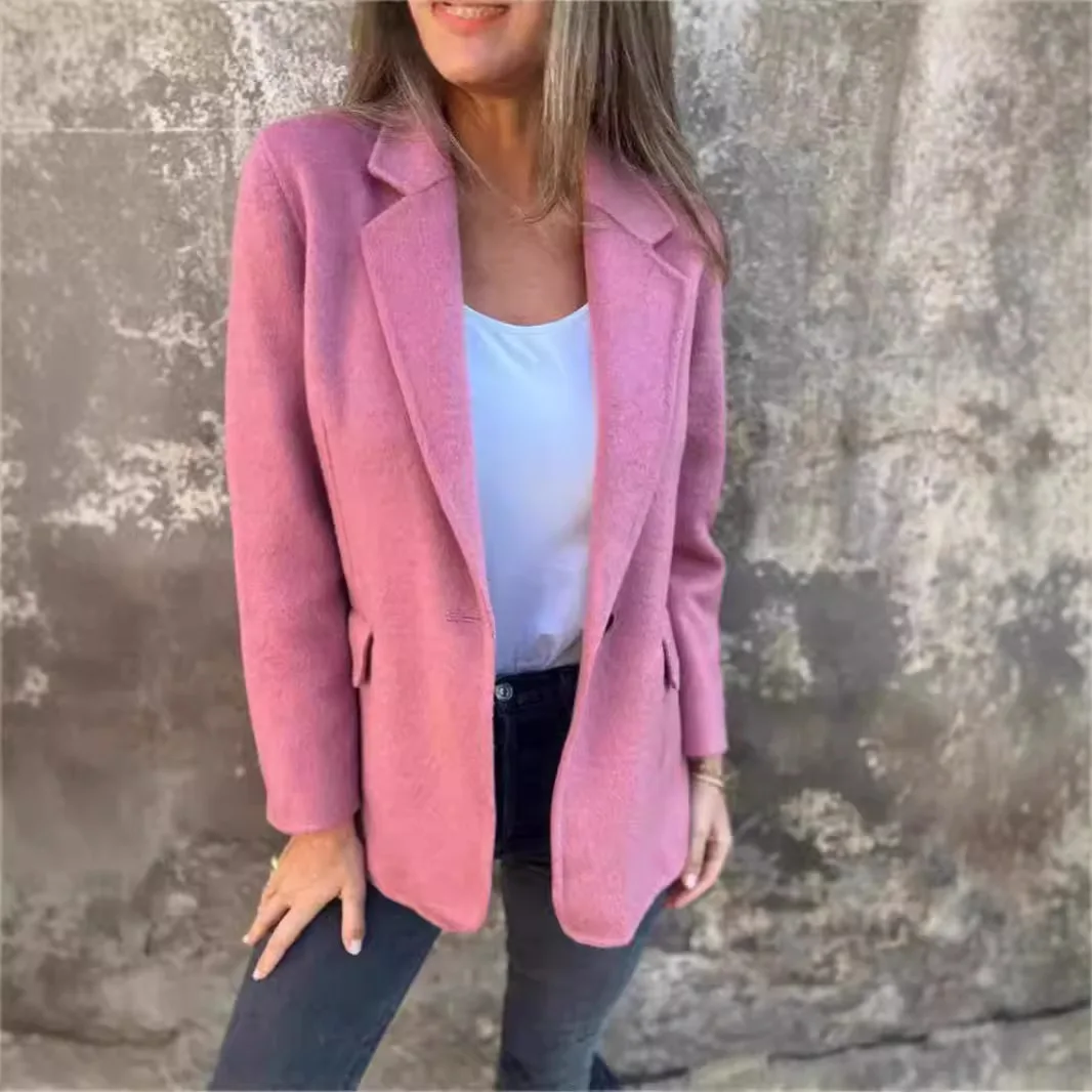 

Autumn Winter Woolen Jaet Pure Color Casual Button Ladies Coat Hooded Chinese Production Regular Thin