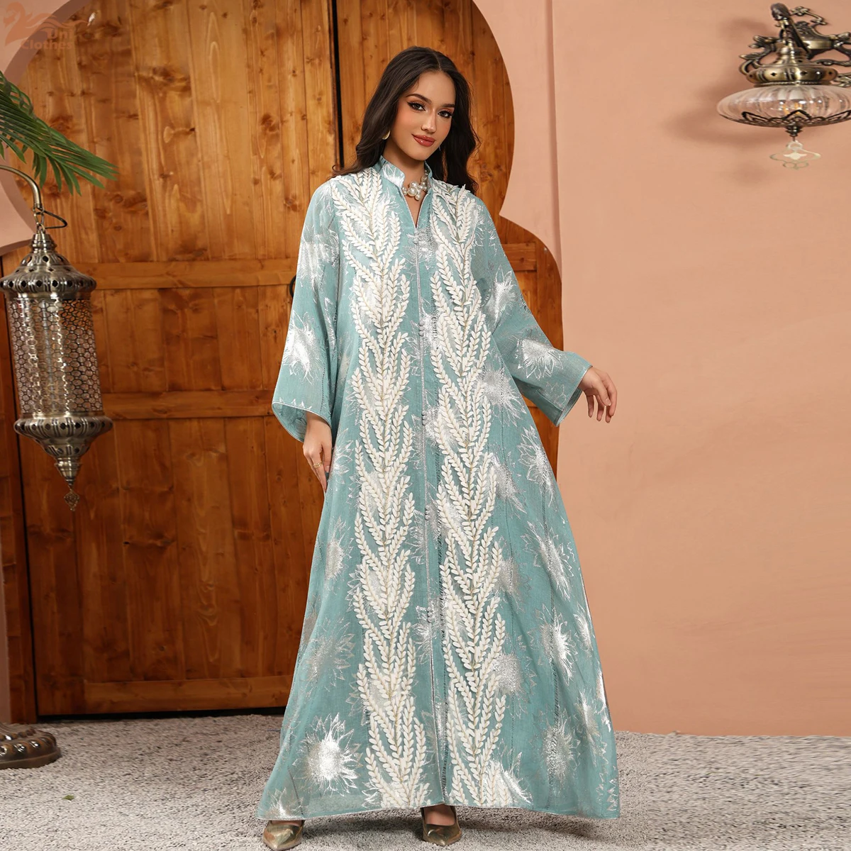 Uni Dubai besticktes elegantes Damen-Abendkleid, Netzärmel, Abaya, Marokko, modische Damenbekleidung