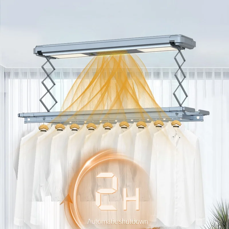 

Voice Command Wall Clothes Drying Rack Electric Clothesline Telescopic Drying Rack In Aluminium El Clothes Rack System