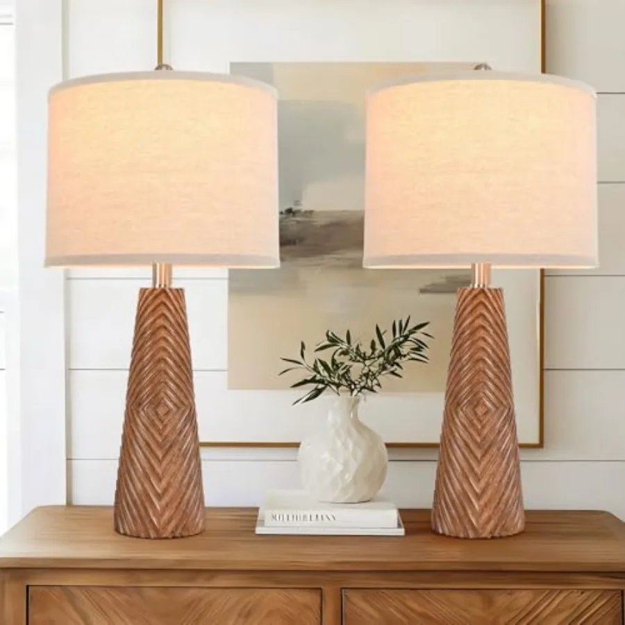 

Nightstand Lamp Bedside Lamps Set of 2 Vtage Rustic Farmhouse Table Lamp 3 Way Dimmable Horizontal Stripe Light, for Livg Room