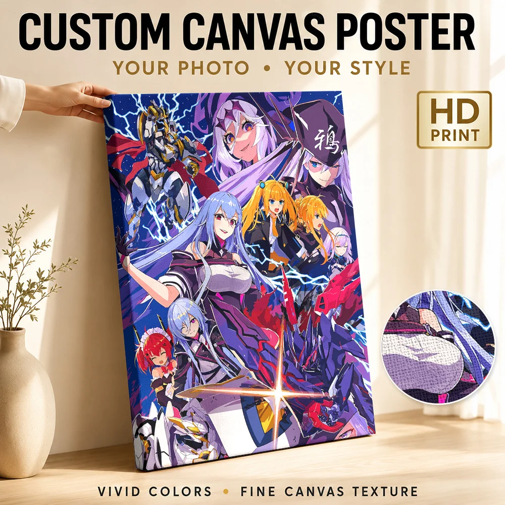 Iron Saga Anime Character Ensemble Canvas Poster Personalized Photo Colorful Battle Collage Wall Art For Media Room Gamer Gift