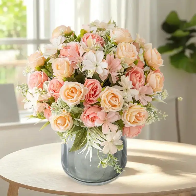 1PC Silk Roses and Hydrangeas Artificial Bridal Bouquet for Home and Wedding Decor