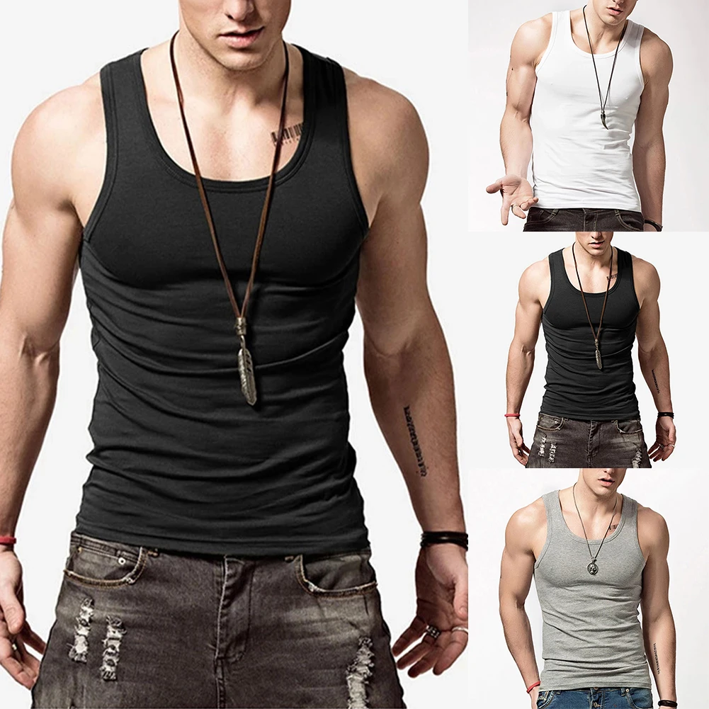 Gym Men Muscle Sleeveless Shirt Tank Top Bodybuilding Sport Fitness Workout Vest Muscle Sport Solid Color Vest