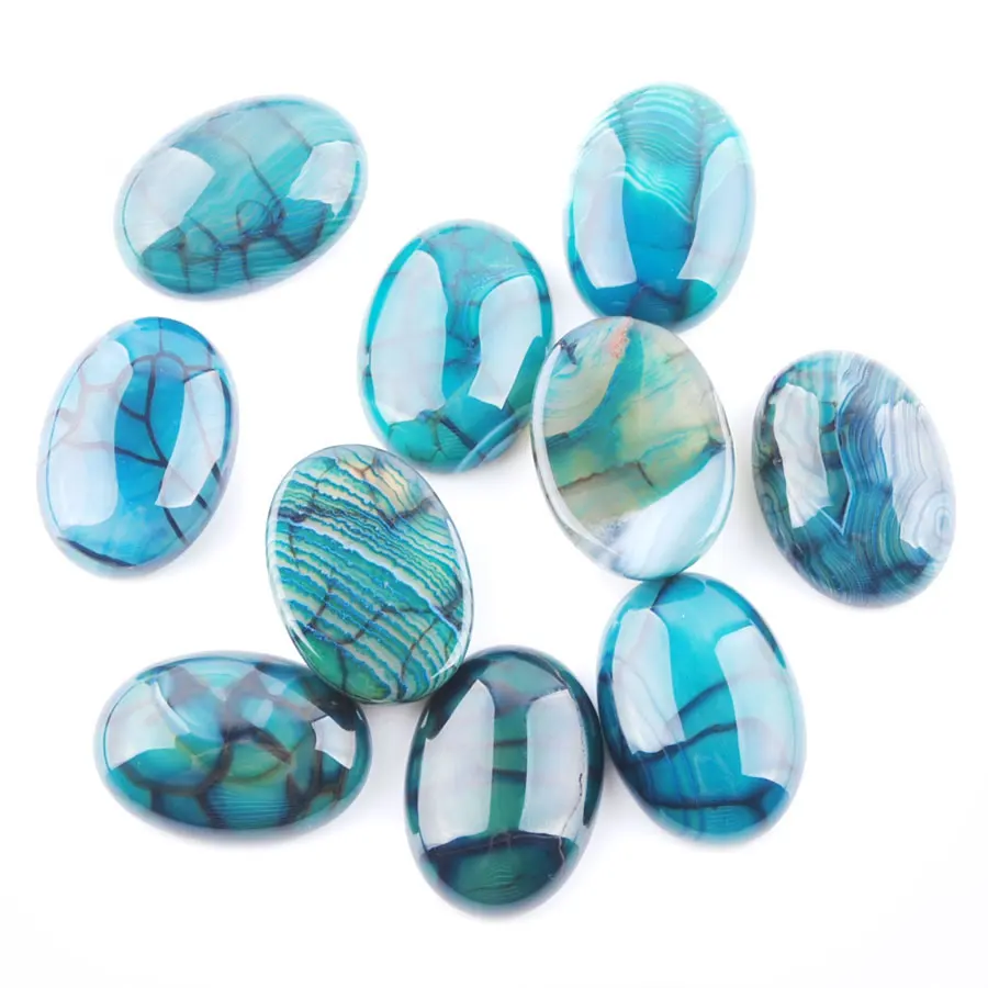 Natural Gemstone Oval Charme para Jóias, Cabochon Beads, Acessórios Anel, Sem Buraco, Dragão Ágata, 18x25x7mm, BU806, 5Pcs por Lote