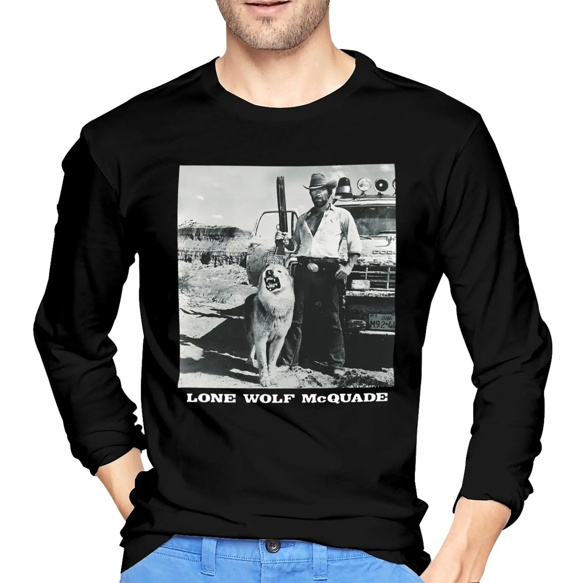

Lone Wolf Mcquade Chuck Norris Artist Film Men's Long Sleeved T-shirt Breathable Round Neck T shirts Spring and Autumn Men tops