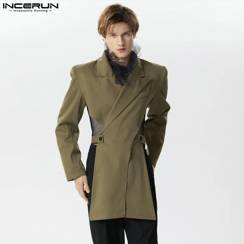 2024 Men Irregular Blazer Solid Color Lapel Long Sleeve Fashion Casual Male Suits Streetwear Hollow Out Backless Coats INCERUN