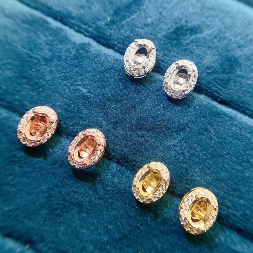 

Hotsale 925 Silver Oval Stud Earrings with 18K Gold Plating 4mm*6mm Gemstone Semi Mount Earrings Jewelry DIY
