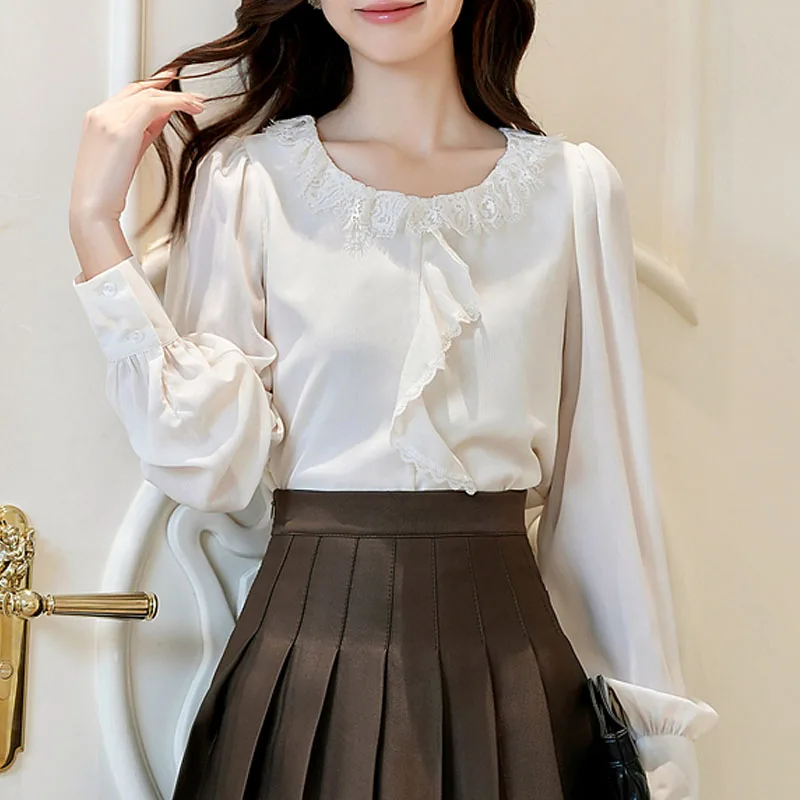 

Women Blouse Shirt New Autumn Long Sleeve O-Neck Elegant Ruffles Blouse Shirt Women Tops Blouses Shirts Blusas Camisas 2025 Q731