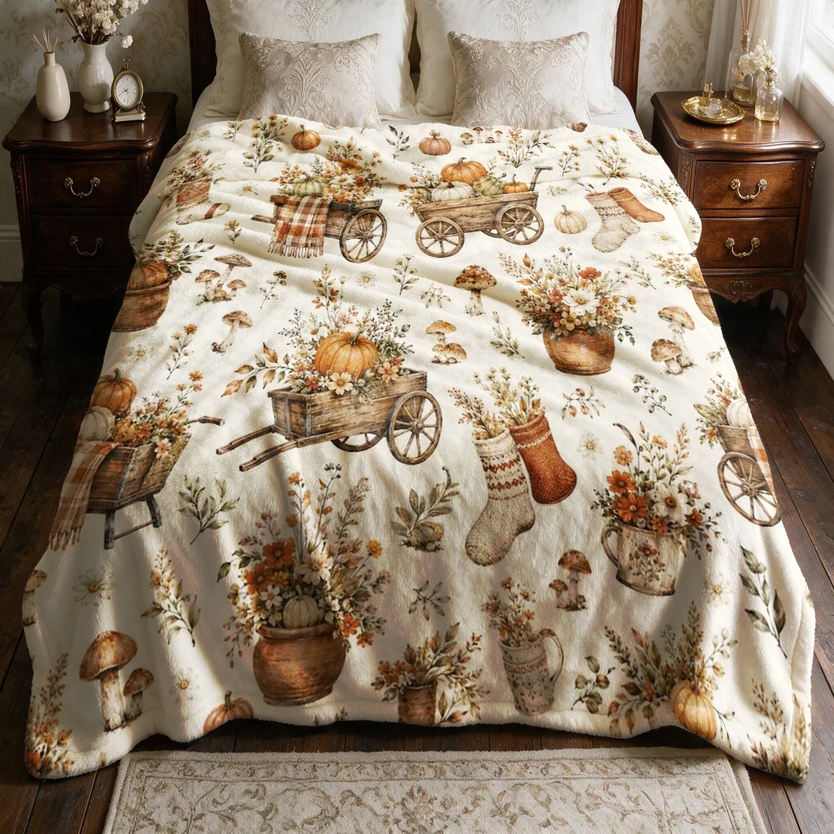 Chunky Fall Autumn Pumpkin Harvest Throw Blanket Cozy Rustic Decor Polyester Knit Throw for Sofa Bed Home Gift