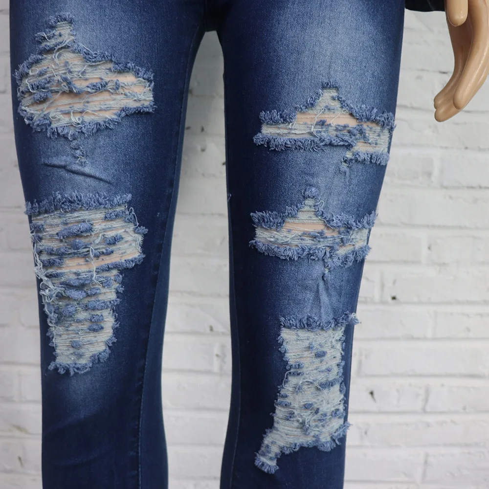 Denim Hole Slim Pencil Pant Sets Tracksuit Women Jeans 2 Piece Set Casual Turn Down Collar Long Sleeve Jacket Coat Outfits Vesti