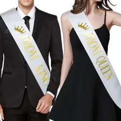 Prom King and Queen Sashes for Graduation Party Birthday Bachelor Party Accessories Black White Satin Sash with Gold Foil Letter
