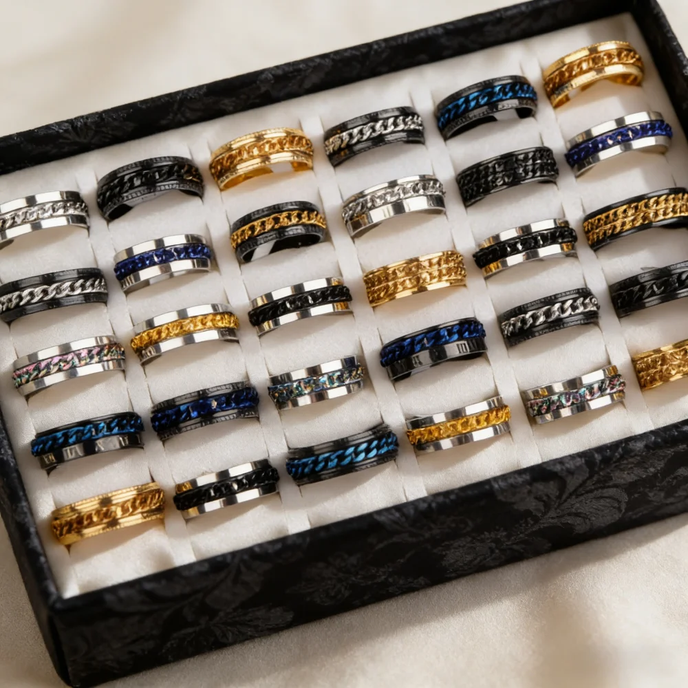 10/20Pcs/Lot Fashion Punk Geometry Simple Stainless Steel Rings For Men Women Mix Style Jewelry Birthday Party Gifts Accessories