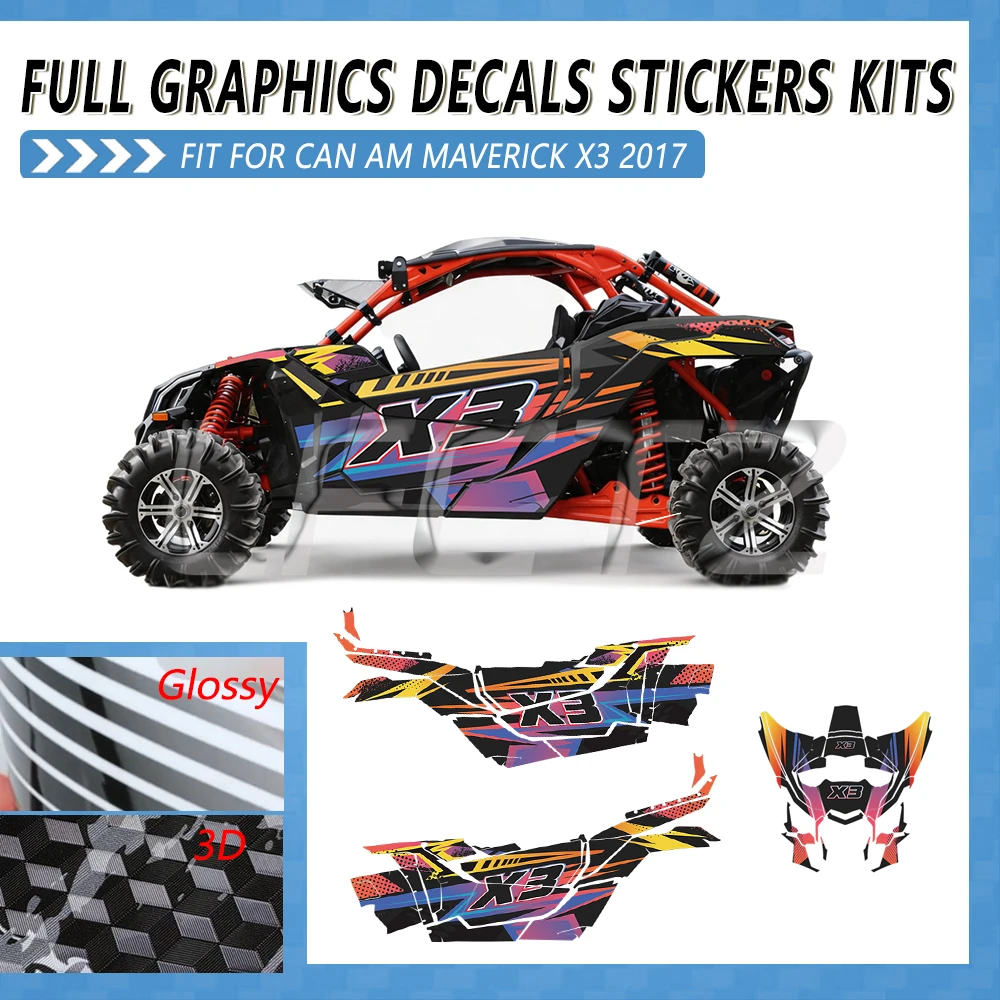 Decoration Graphics Decals Protector Stickers Kit 3D/Glossy Film Fit For Can-Am UTV Maverick X3 2017 2018 2019-UP 2 Door Custom