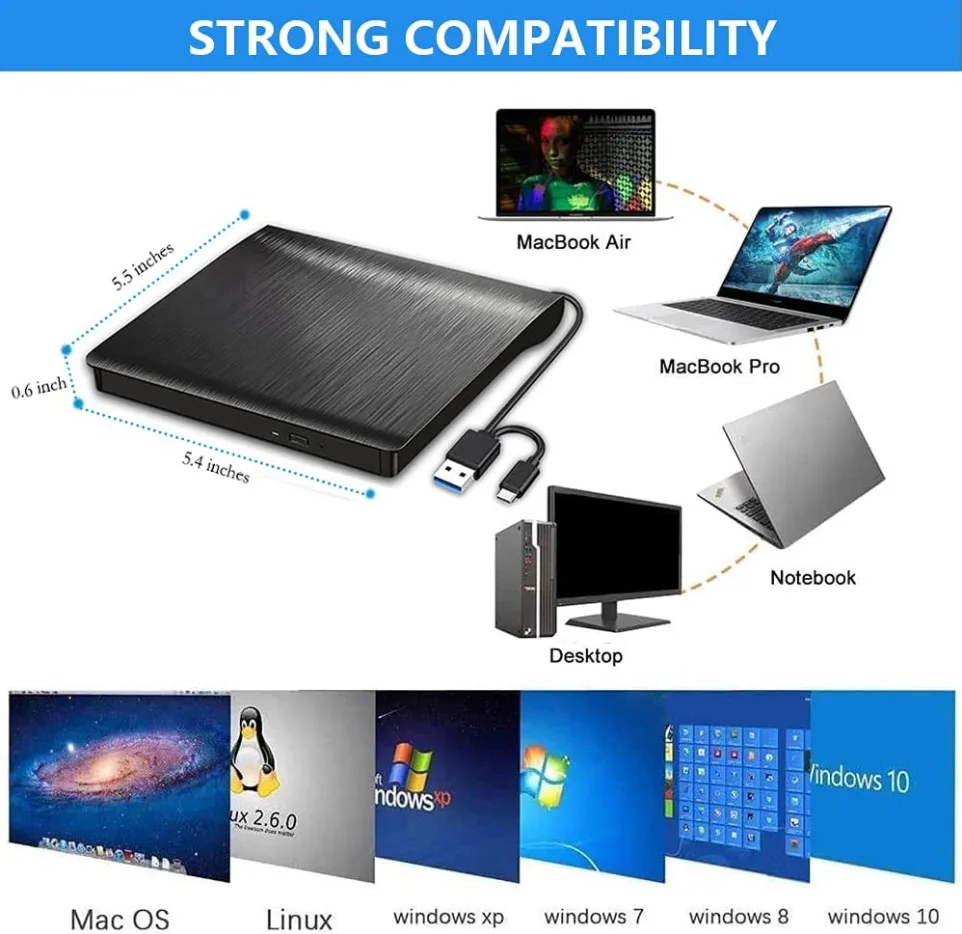 USB 3.0 Slim External DVD RW CD Writer Drive Burner Reader Player Optical Drives For Laptop PC Dvd Burner Dvd Portatil