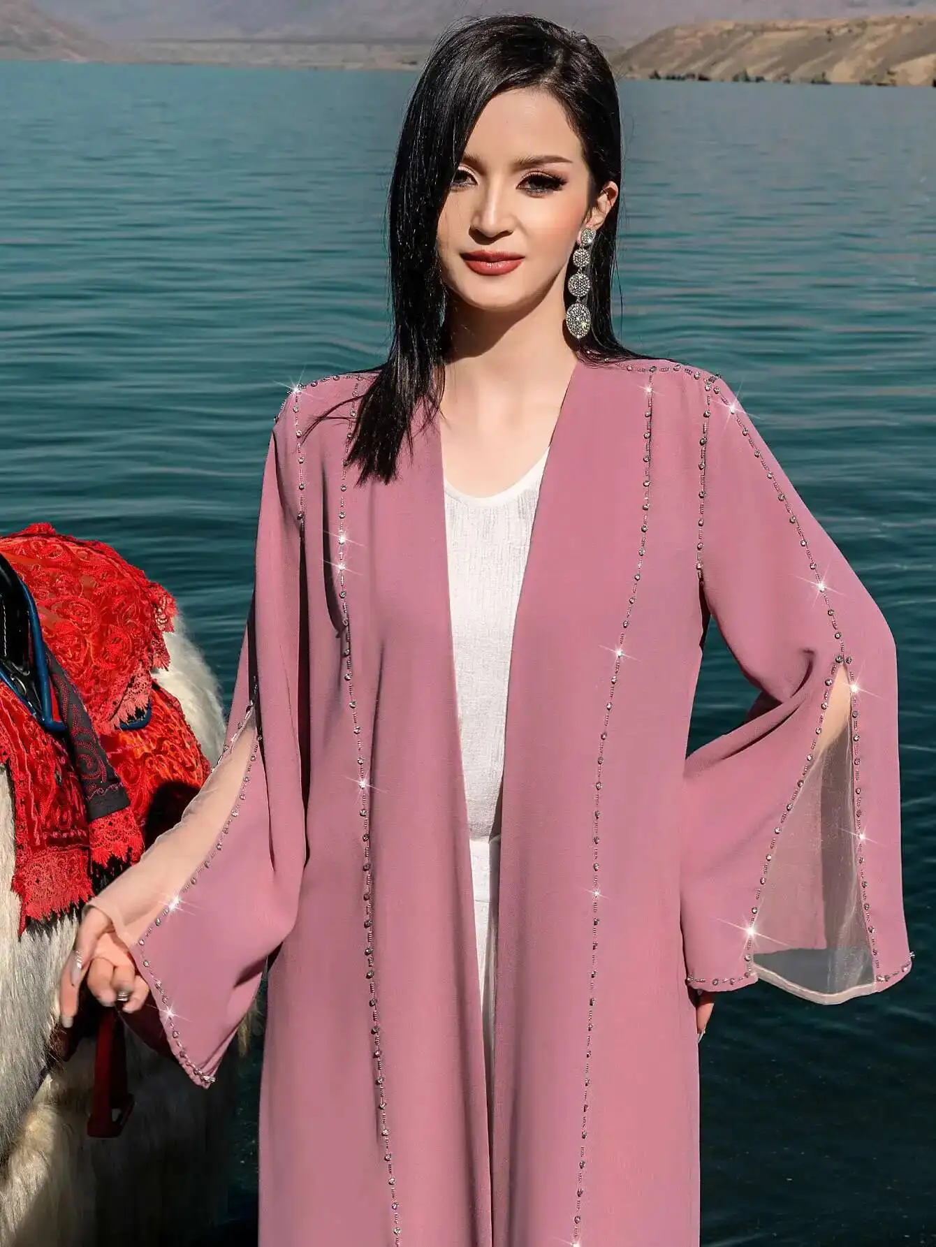 

Women's Ba4078 Fashionable Elegant Cardigan Robe Abaya Dubai Saudi Arabia Long Dress Abaya Ramadan Dubai Luxury Islam Elegant