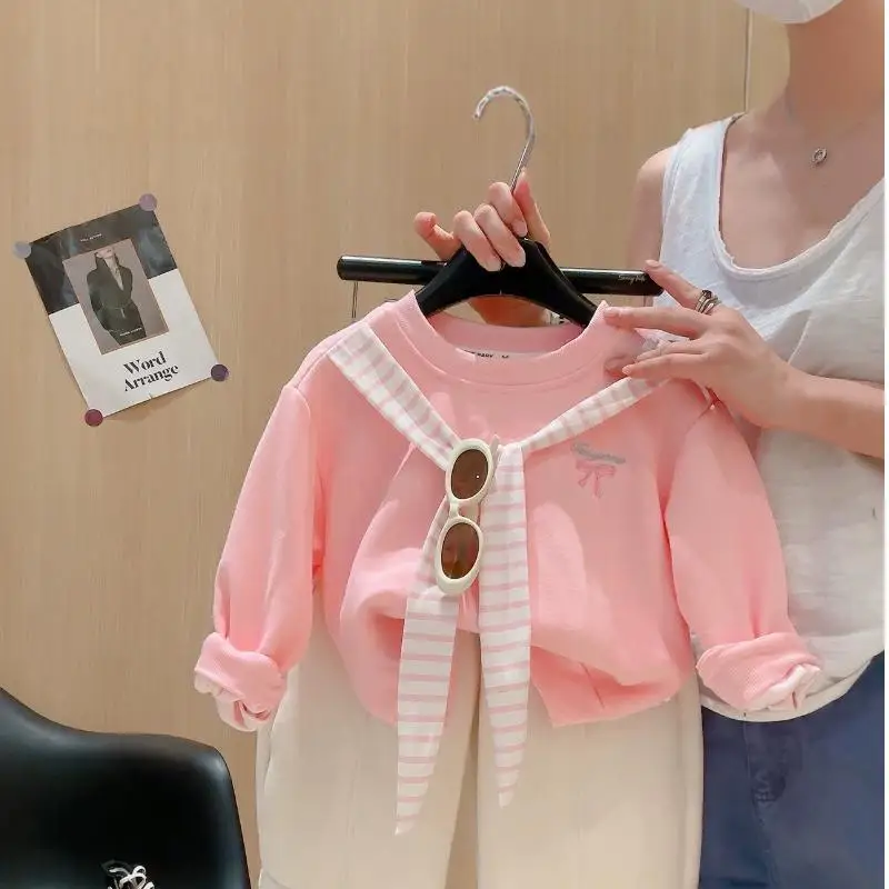 Child Cartoon Kawaii Long Sleeved Autumn New Princess Round Neck Tops Sweet Fashionable T-Shirt Sweat Wicking Moisture Absorbing