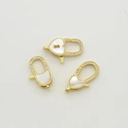 White Opal Lobster Clasp for Diy Necklace Bracelet Chains Making Supplies Paved Zircon Brass Jewelry Accessories wholesale 2Pcs