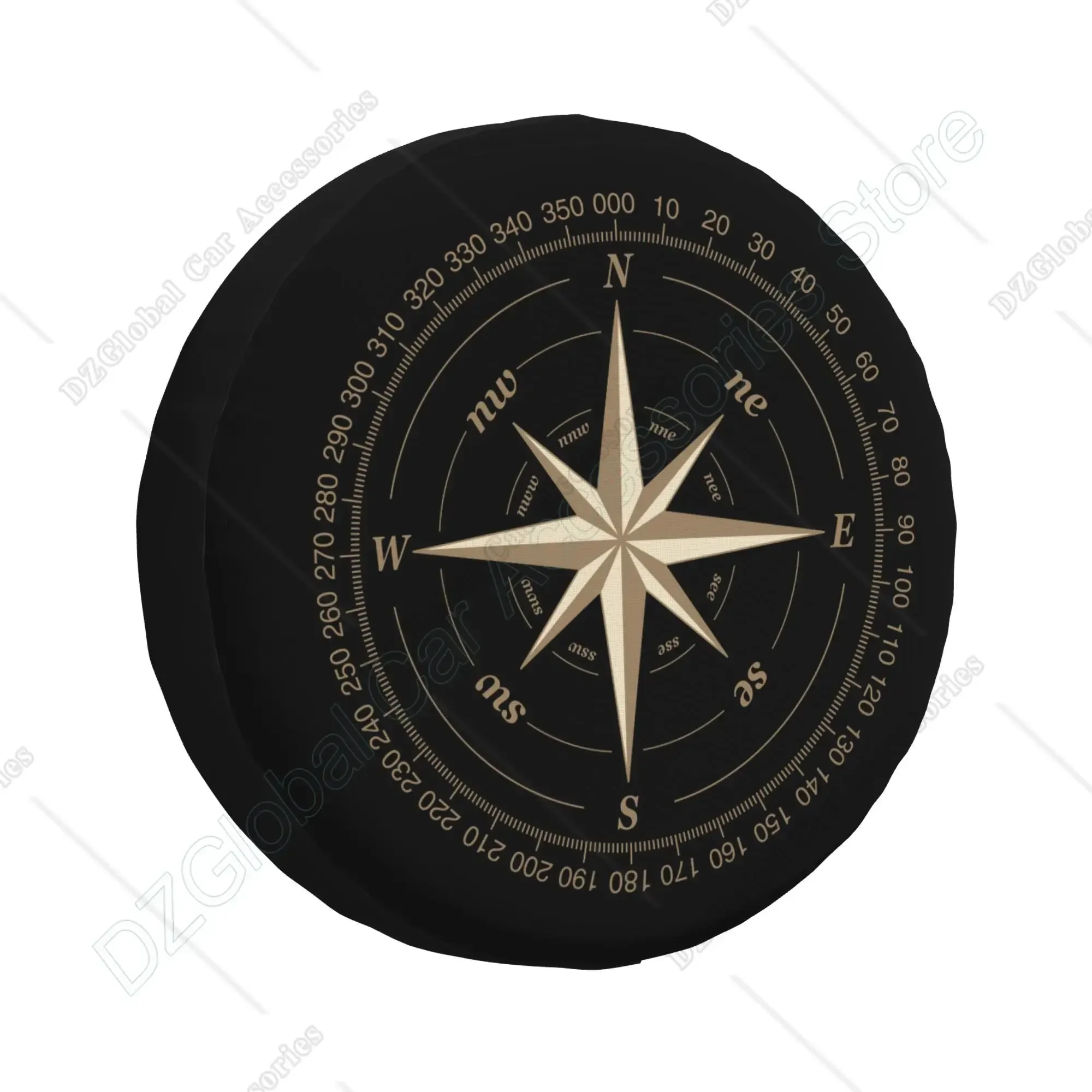 Compass Rose Black Spare Tire Cover UV Sun Wheel Covers Fit for Trailer RV SUV and Many Vehicle 14 Inch 15 Inch 16 Inch 17 Icnh