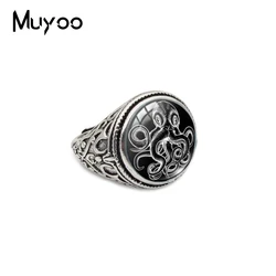 New Arrival Cthulhu Symbol Jewelry Glass Cabochon Vintage Rings Handmade Jewelry Steampunk Terror Octopus Antique Alloy Rings