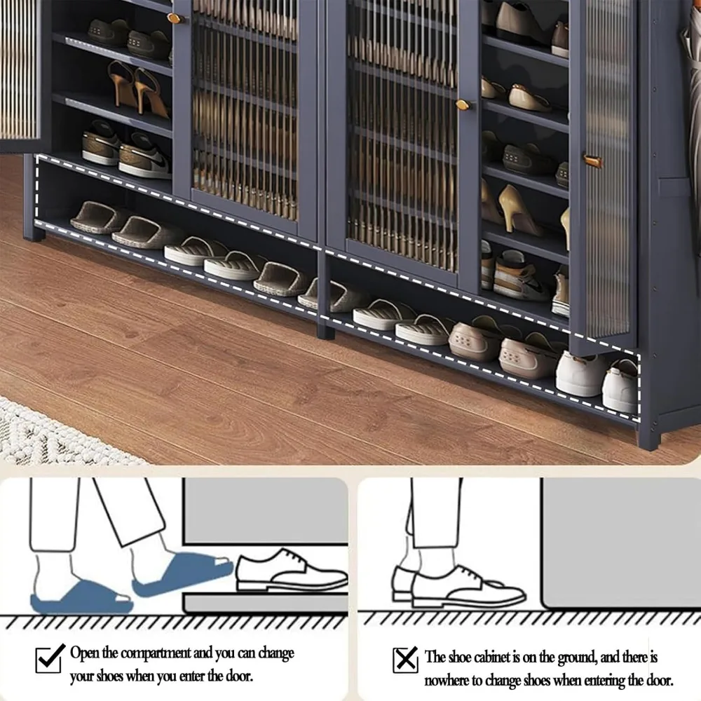 Shoe Rack Organizer, 8-Tier Shoes Cabinet with Doors, 36-40 Pairs Freestanding Shoes Rack, Shoe Storage Cabinet for Entryway image 4