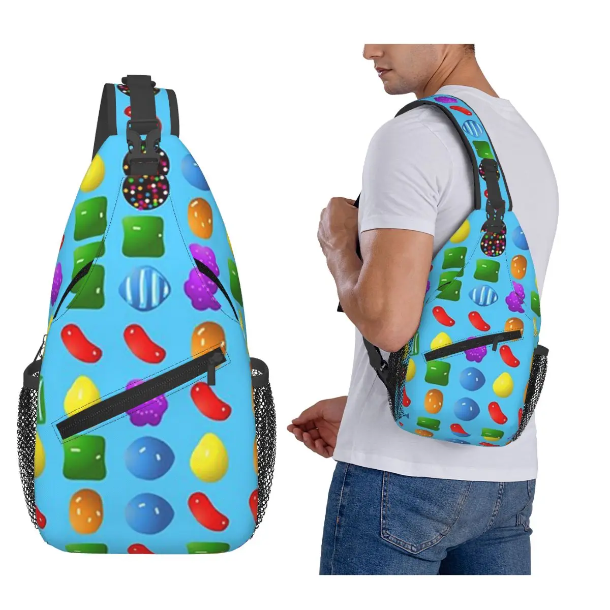 

All New Candy Crush Saga Chest Bag Men Sling Crossbody Backpack Chest Bag Traveling Hiking Daypack Shoulder Bag