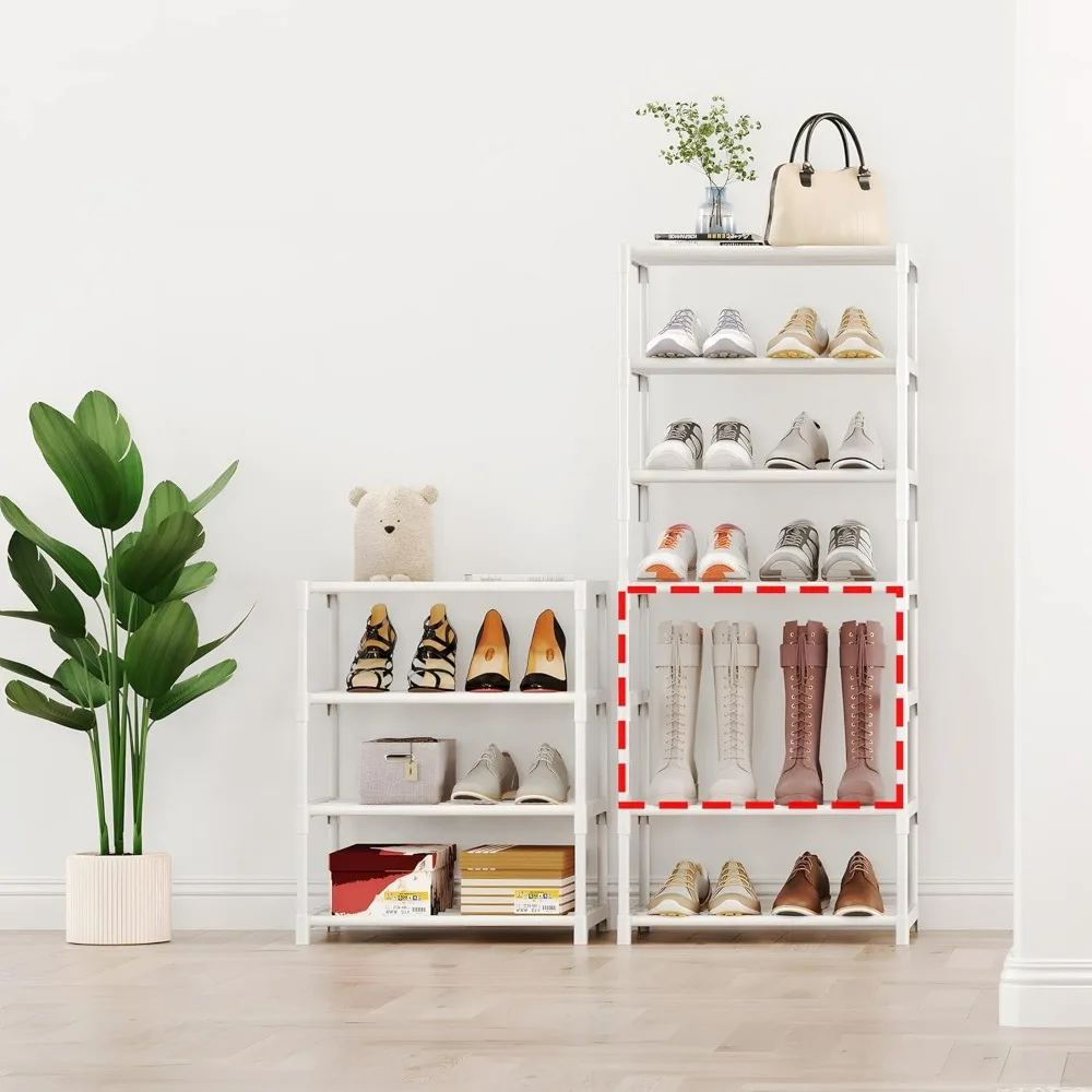 4-Tier Small Shoe Rack, Metal Stackable Kids Shoe Shelf Storage Zapateras Organizer,Narrow Shoe Rack Sturdy for Closet Hallway E