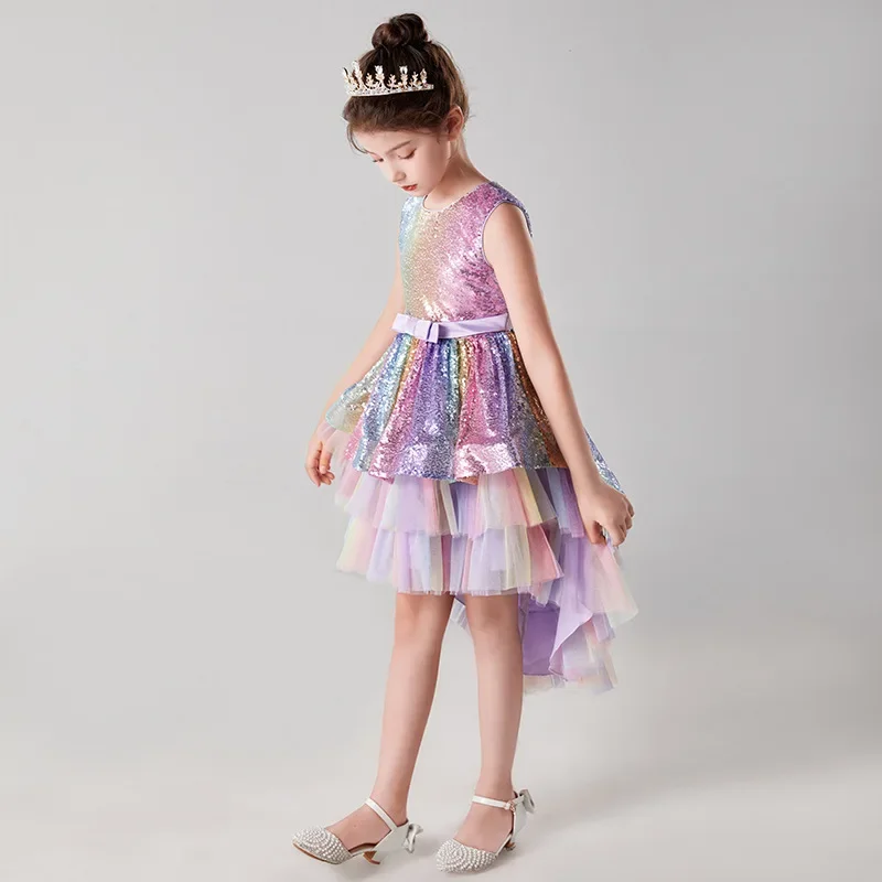 Girls Long Tulle Layered Sequin Princess Dress Elegant Birthday Party Host Evening Prom Christmas Formal Baby Costume