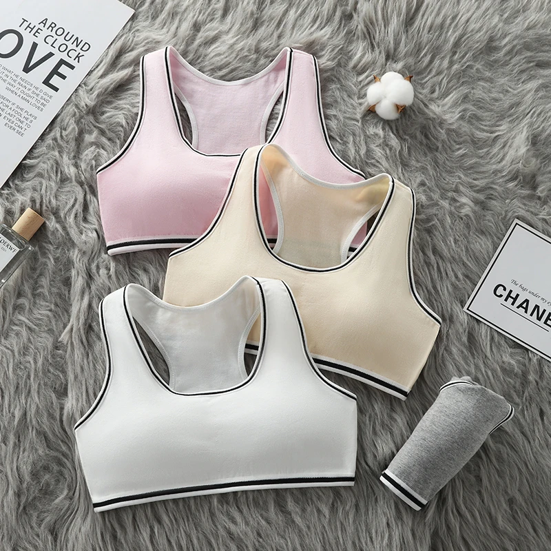 Pure cotton wireless bralette for adolescent girls, suitable for middle and high school students, with a backless sports design