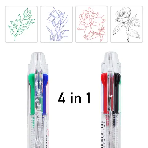 1/3 st kreativa transparenta 4-i-1 flerfärgade kulspetspennor 0,7 mm 4-färgs refills för skola, kontor, skrivmaterial 12 best sales 4-i-1-penna - №2