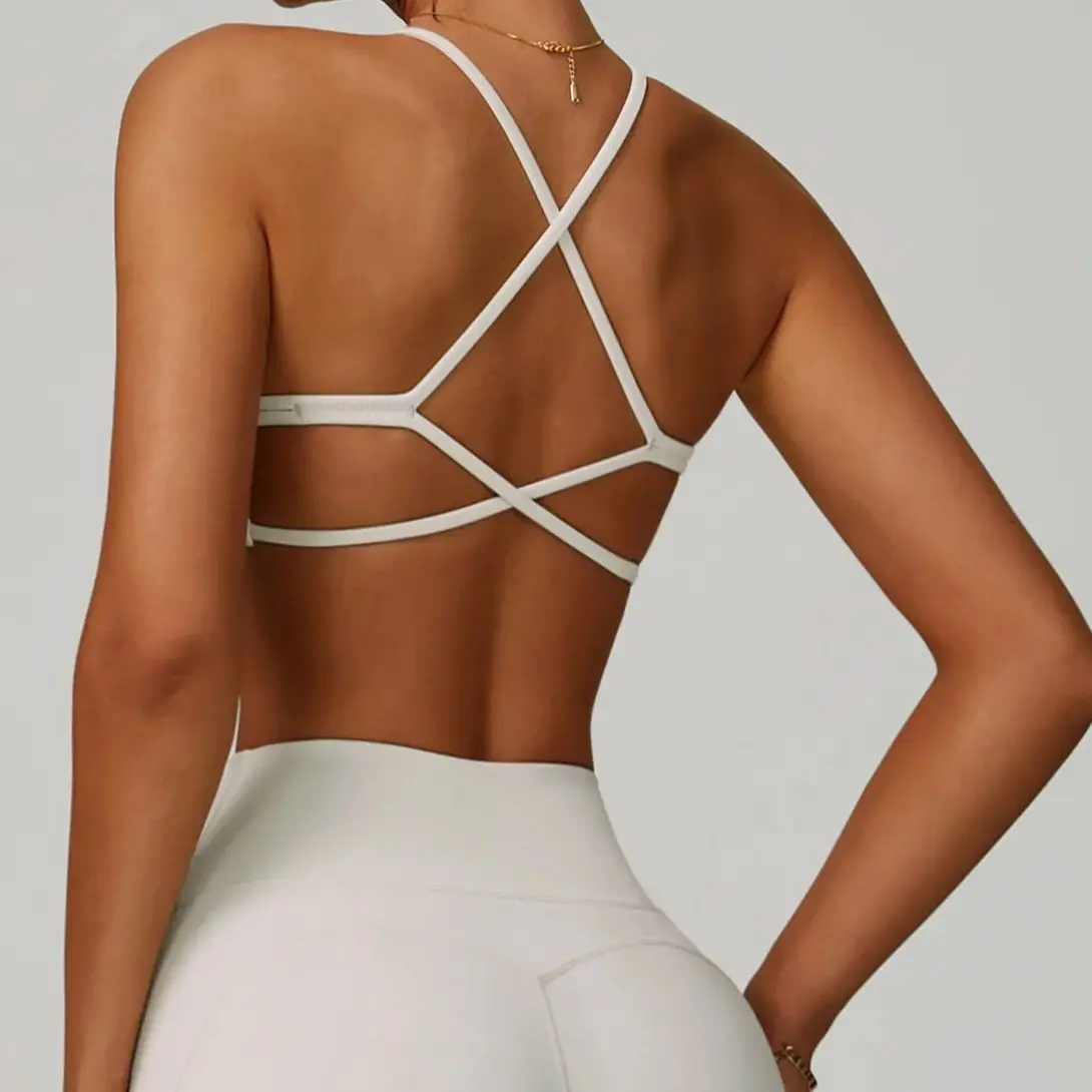 Solid Color U-Shaped Cross Back Women Fitness Sports Bra Top Gym Yoga Athletic Tight Workout Push-up Quick Drying Women Yoga Bra