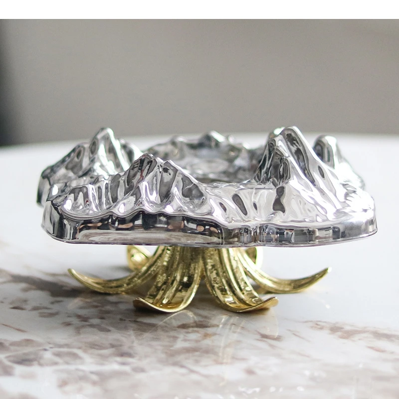 Glass Tray An Irregular High-legged Iceberg Plate Desktop Storage Container Candy Plate Ashtray Home Decoration Accessories
