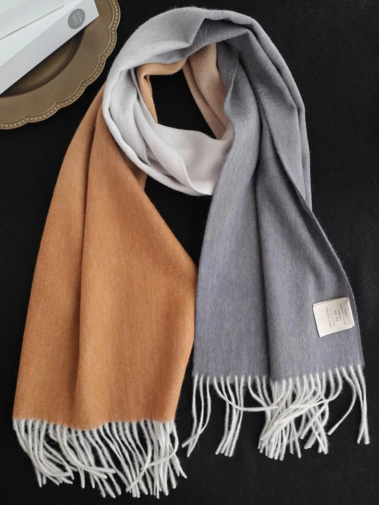 

Осенне-зимний теплый шерстяной шарф, модный бутиковый утолщенный шарф-шаль с градиентом в парном стиле, двойного назначения