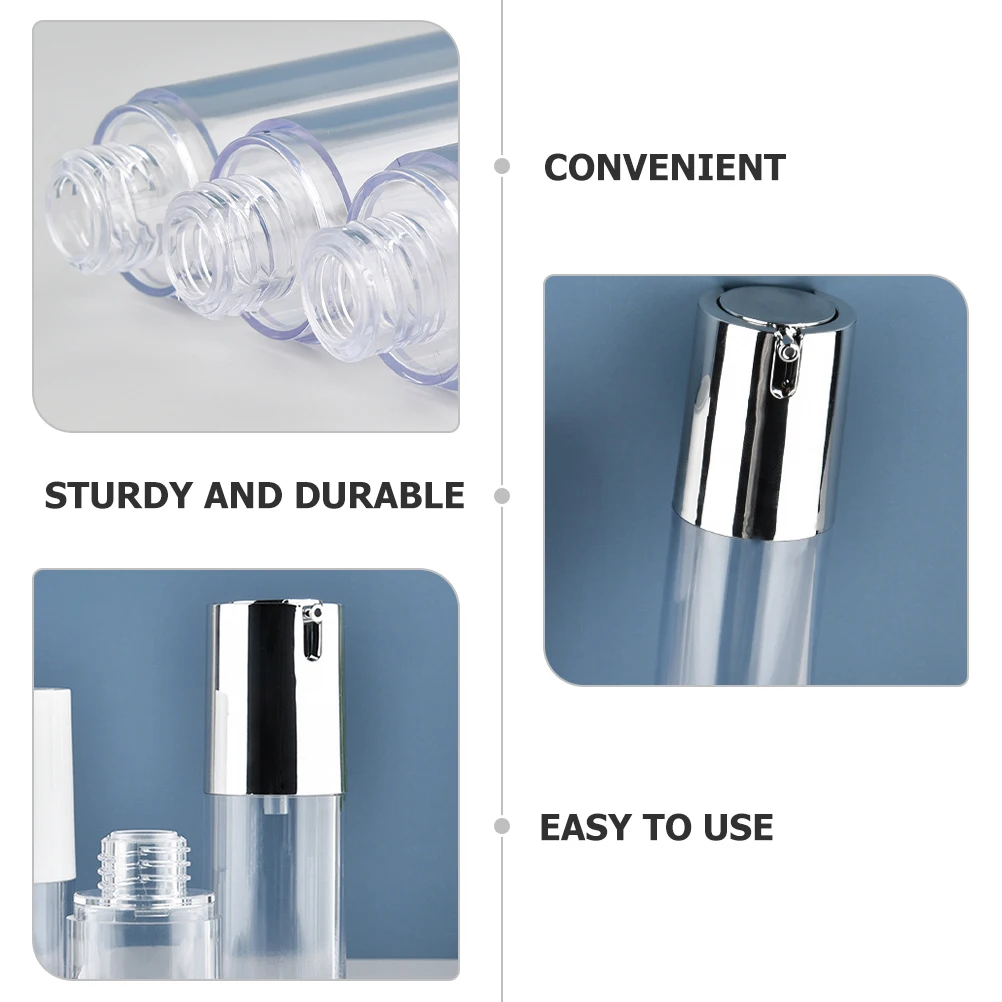 

3pcs Airless Pump Bottles Containers Leakproof Reusable Travel Size Toiletry Lotion Jars Durable Pp Material Refillable