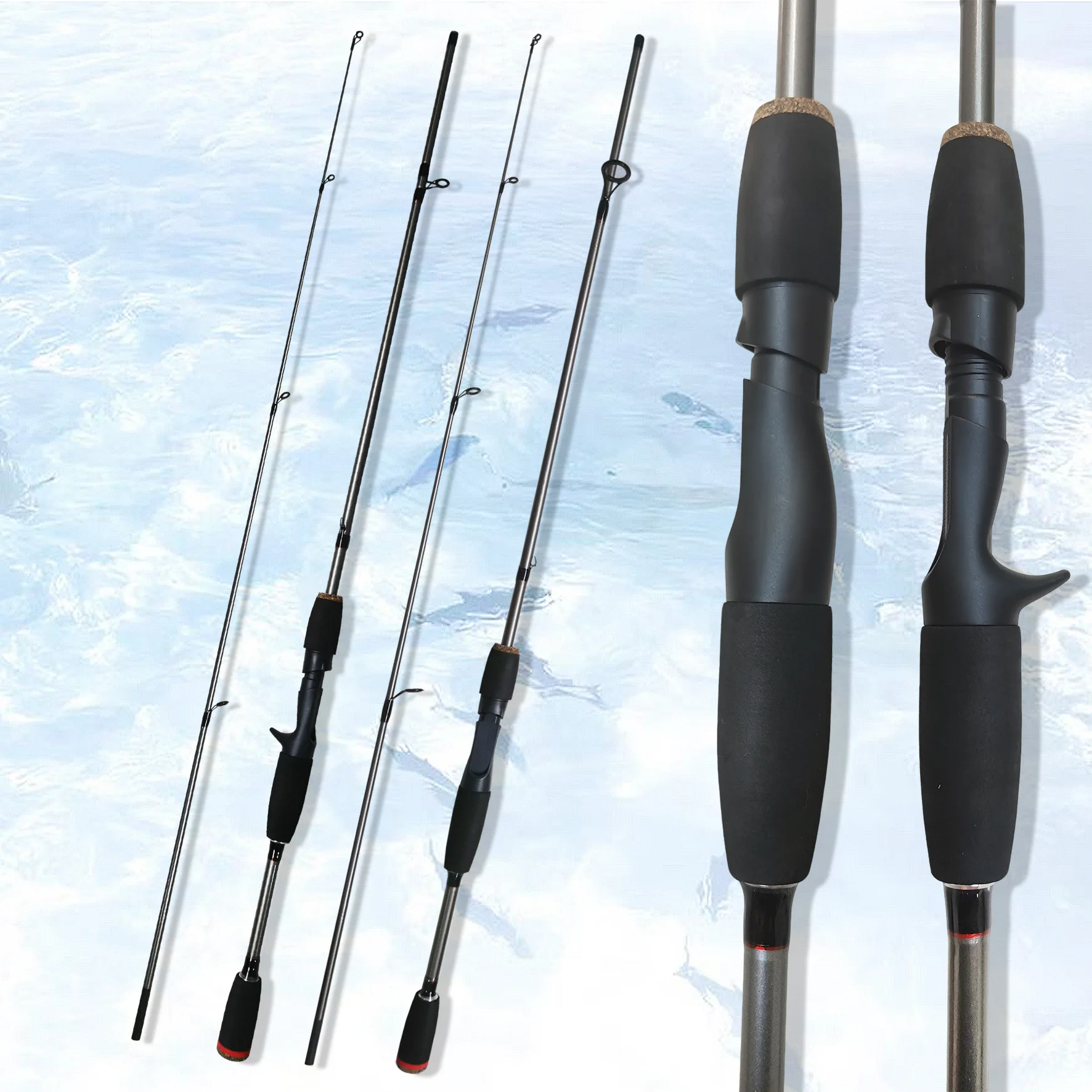 

2-метровые секции стержня для приманки из композитного материала из углеродного волокна и стекла, M-Tune, конструкция с сегментированной ручкой Eva, керамические направляющие кольца с защитой от запутывания, легкий, стильный и элегантный внешний вид, проч