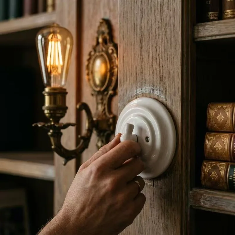 Vintage Ceramic Dimmer Switch Retro Porcelain Rotary Wall Light Switch Dimmer 110-250V for Dimmable LED Filament Bulb