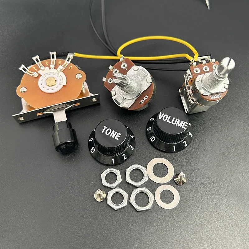 

1T1V or 2T1V Coil Splitting Guitar Wiring Harness Prewired Circuit 5-Way Blade Switch/Push Pull-500K Switch Guitar Harness