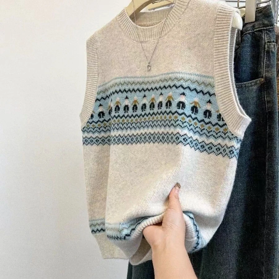 Faionable ronde Ne Svel wollen vest dames lente herfst nieuwe Sle Koreaanse versie geborduurde Jaet Top