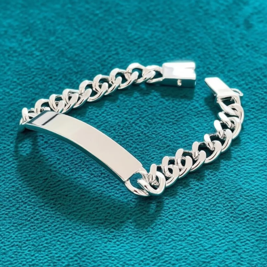 925 Sterling Silver Solid Cuban link Chain Bracelet Fashion Charm for Women Men Wedding Cute Fine noble Jewelry